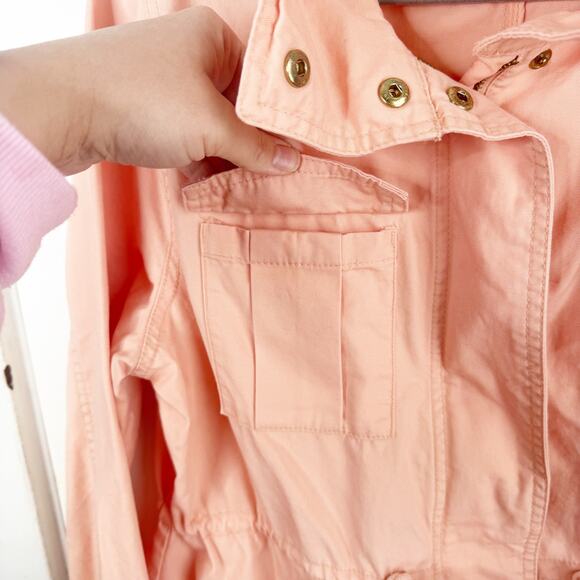 Old Navy ON Peach Field Utility Jacket Funnel Neck Gold Buttons Cinched Waist L - Picture 5 of 14